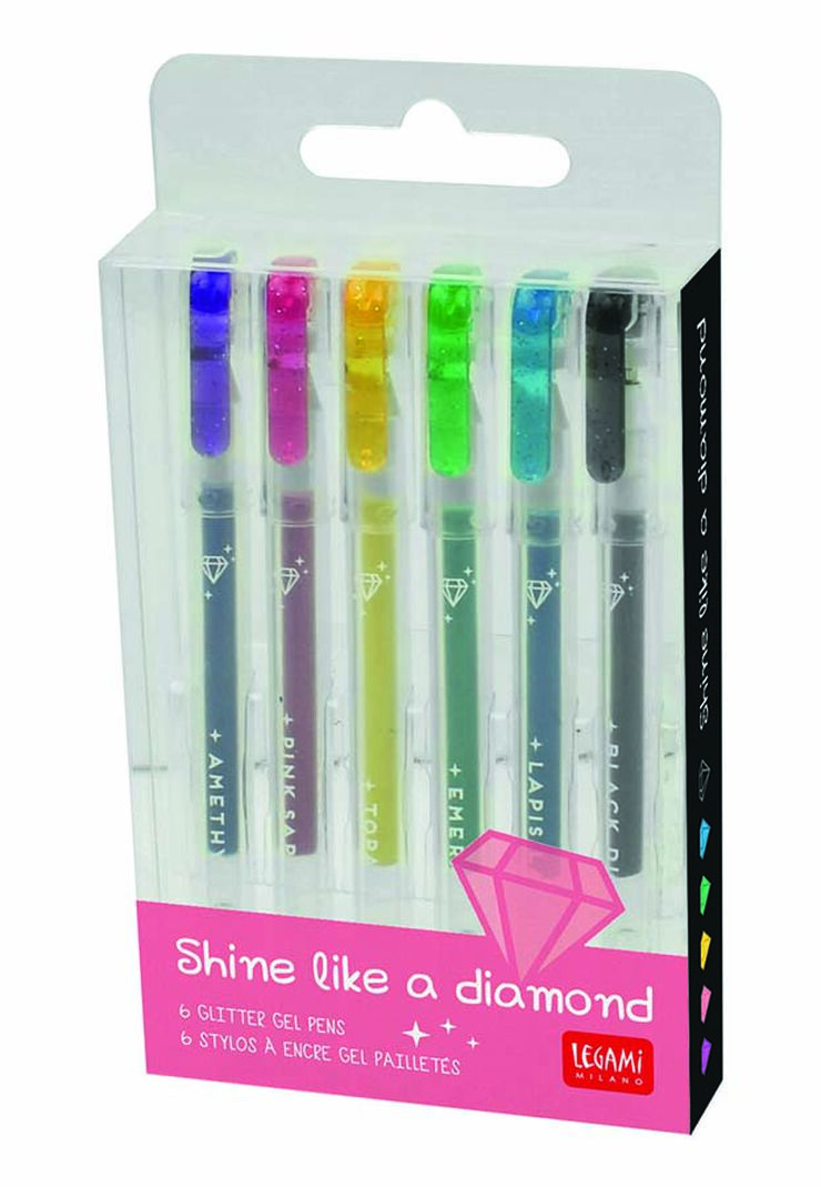 Bol&iacute;grafos Mini Glitter Legami 6 unidades