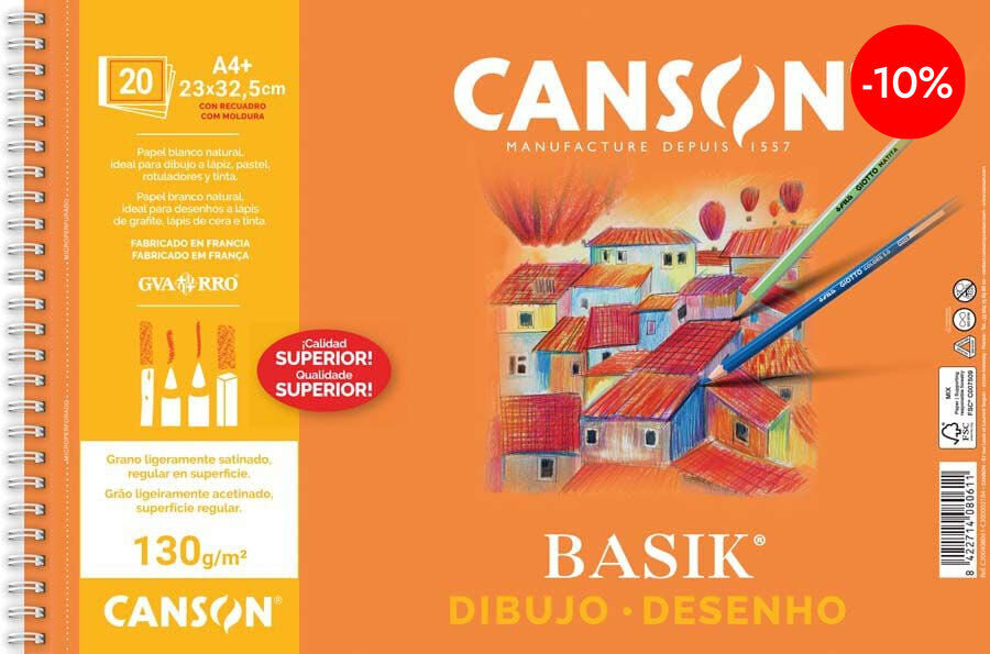 Bloc dibujo Canson Basik A4+ con recuadro 20 hojas