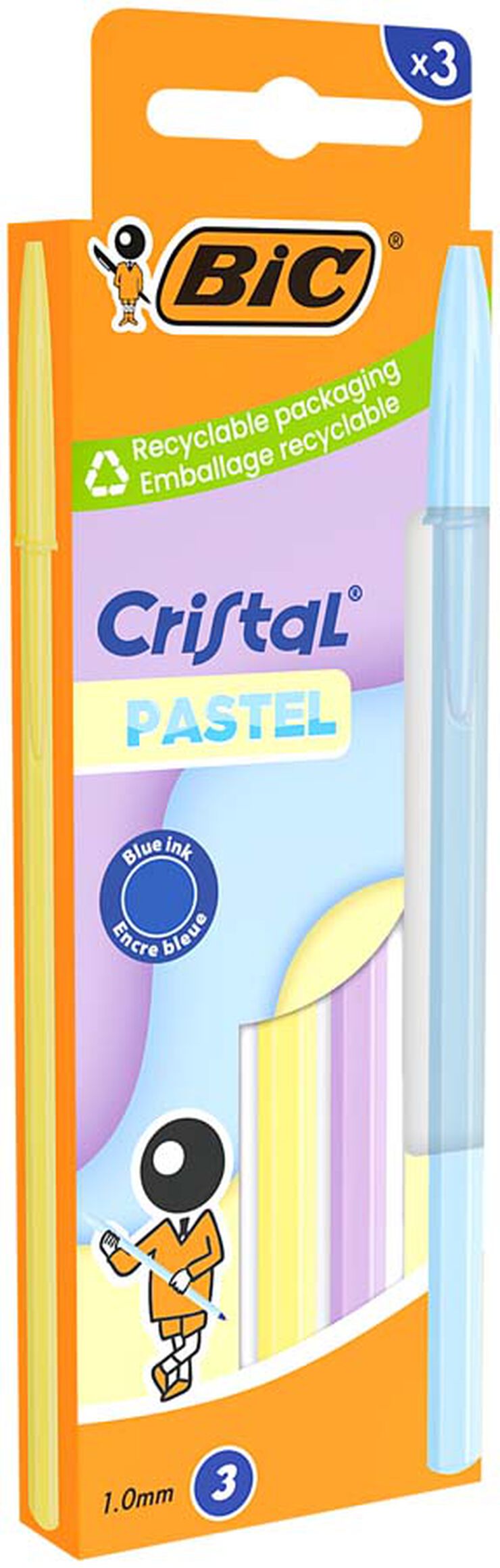 Bol&iacute;graf Bic Cristal Pastel 3u blau/lila/groc