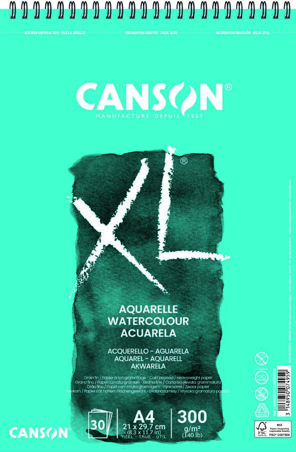 Bloc espiral Acuarela Canson XL A4 300g 30 hojas