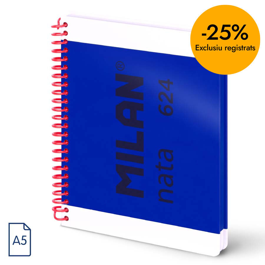 Libreta A5 espiral 80 hojas 5x5mm Milan Nata 624 azul