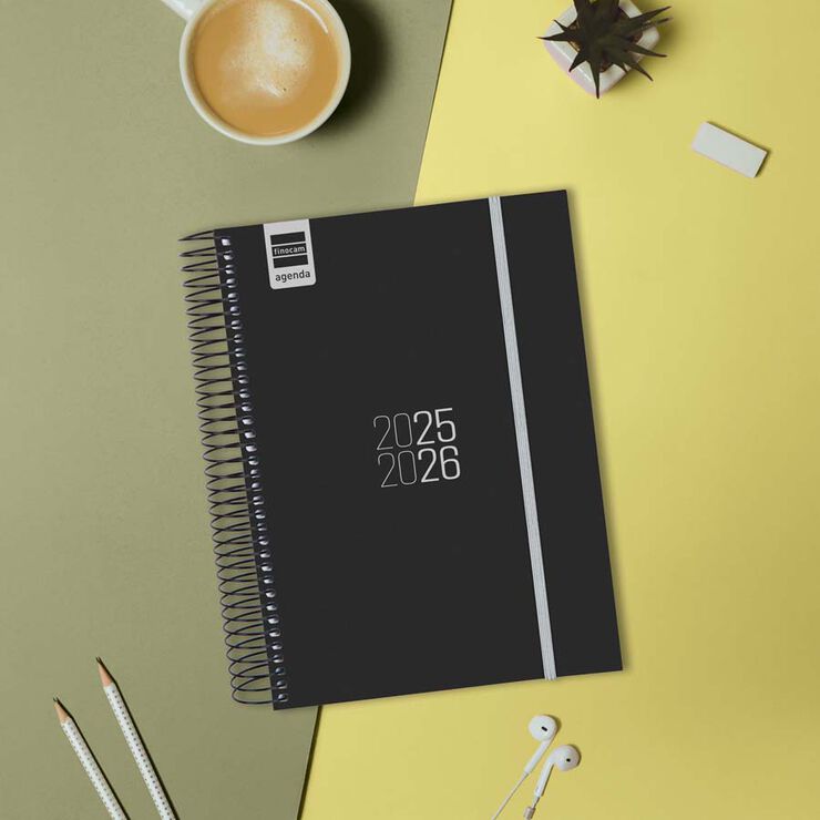 Agenda Finocam escolar espiral E10 día/pág cas 2025-26 negro
