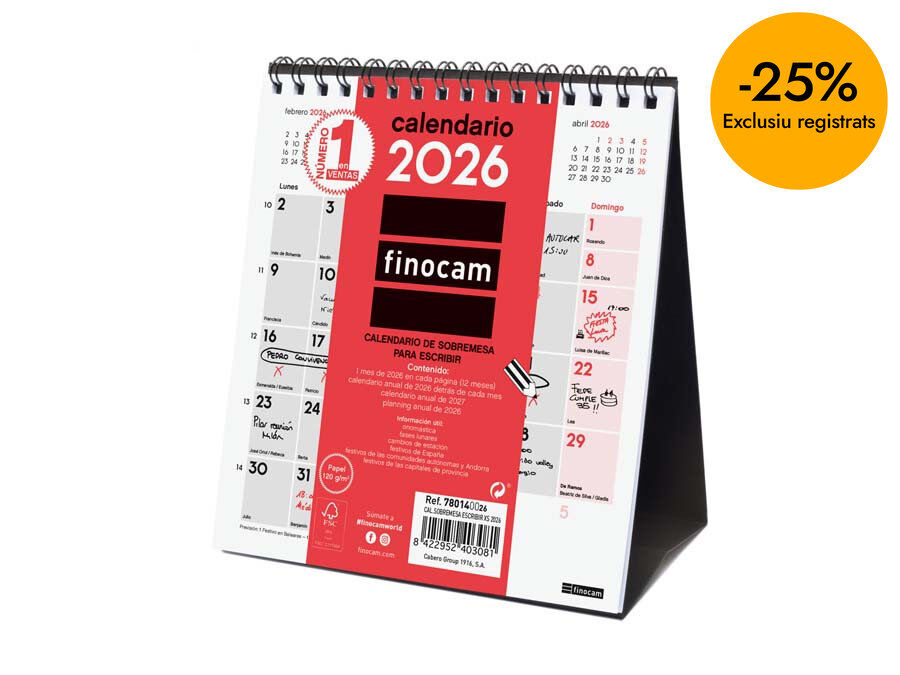 Calendario sobremesa Finocam Escribir XS 2026 castellano