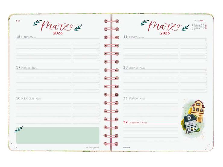 Agenda Finocam The Flower Journal E10 setm/vista horitzontal cas 2026 rosa