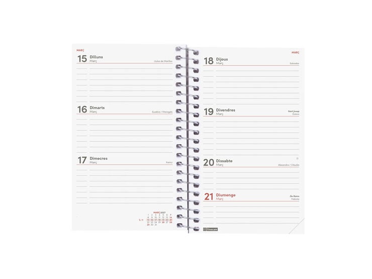 Agenda Finocam Year Semana Vista Horizontal 2027 Catal&aacute;n Rojo