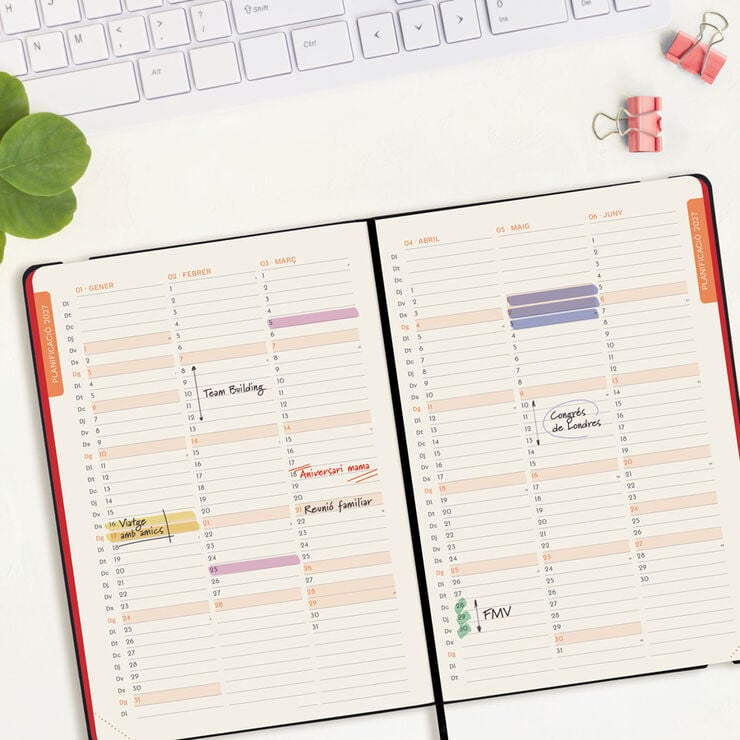 Agenda Finocam Flex Llisa Semana Vista Vertical 2027 Catal&aacute;n Rojo