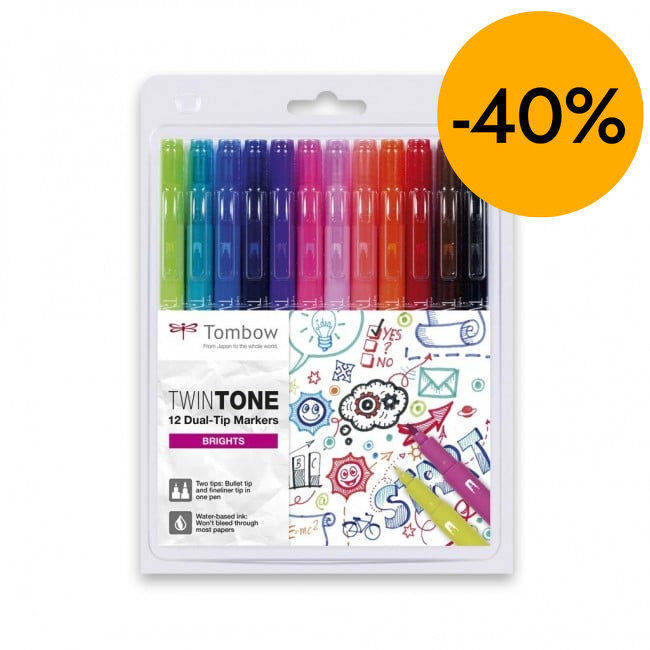 Rotuladores Tombow TwinTone Brillantes 12 colores