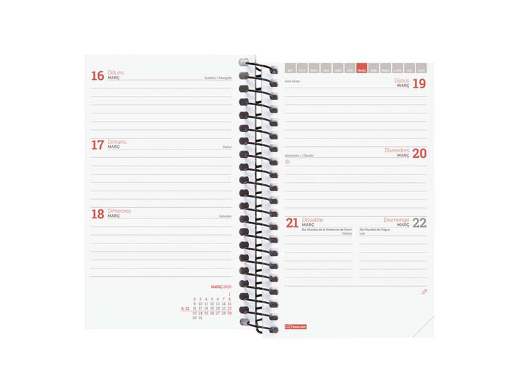 Agenda Finocam escolar espiral E3 sem/vista cat 2025-26 negro