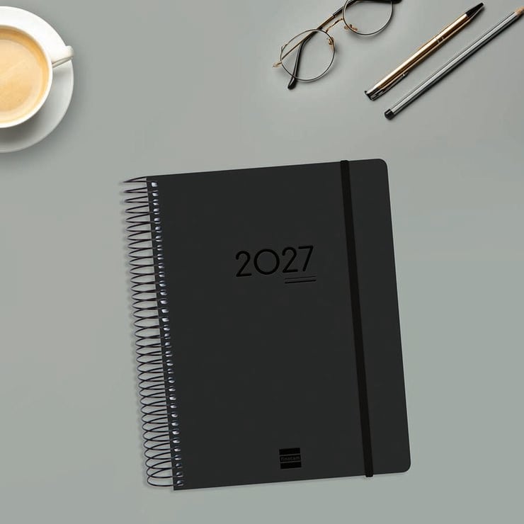 Agenda Finocam 16M Ikon E10 D&iacute;a/P&aacute;gina Multiling&uuml;e 2026-27 Negro