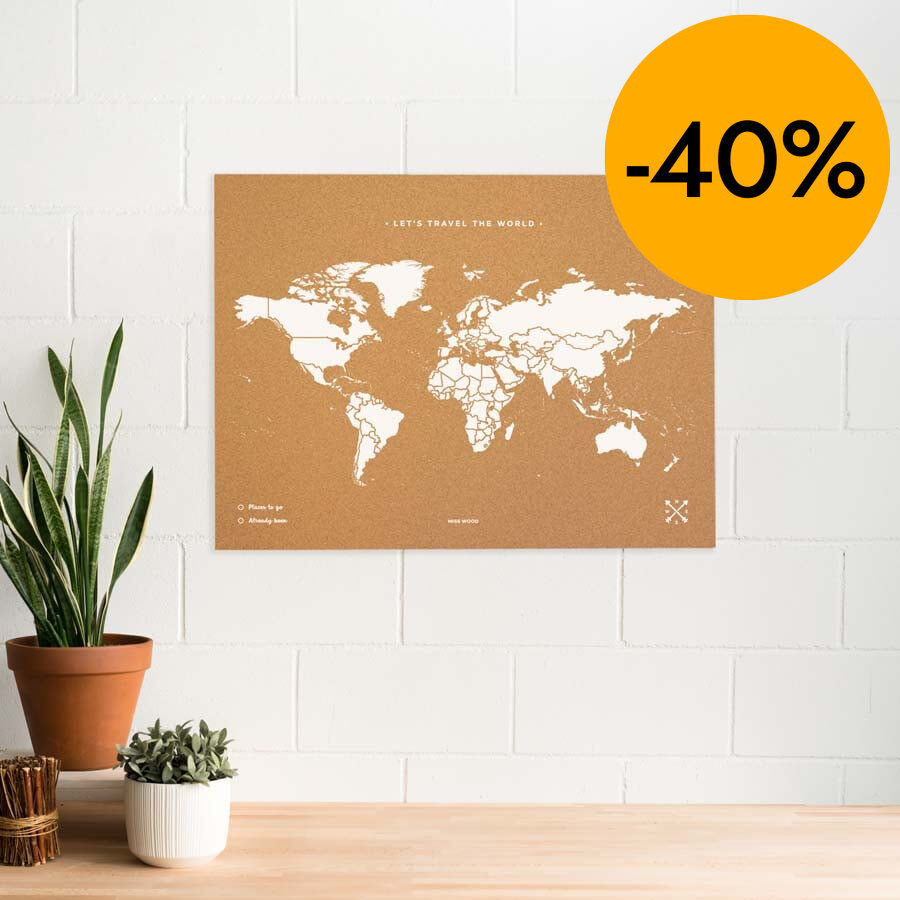 Mapamundi suro Miss Wood 90x60 blanc