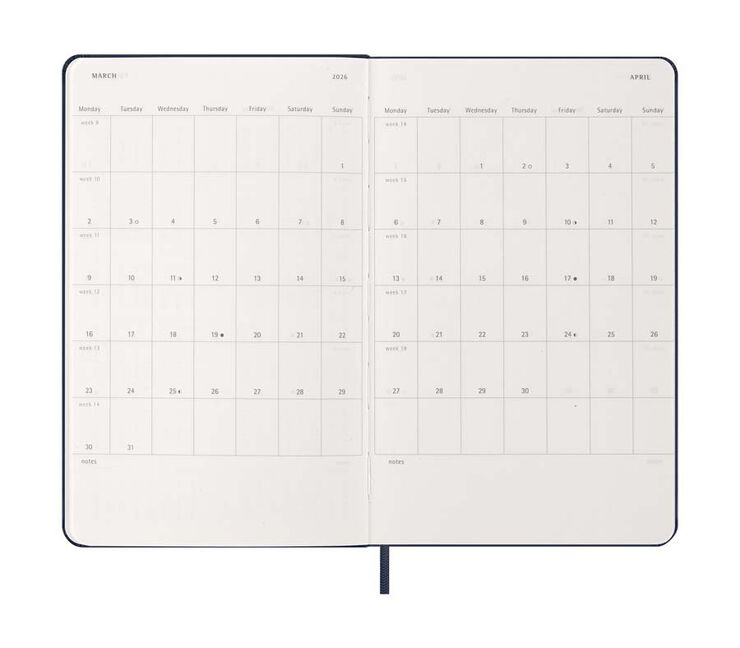 Agenda Moleskine 12 meses d&iacute;a/p&aacute;g 2026 tapa blanda L azul marino