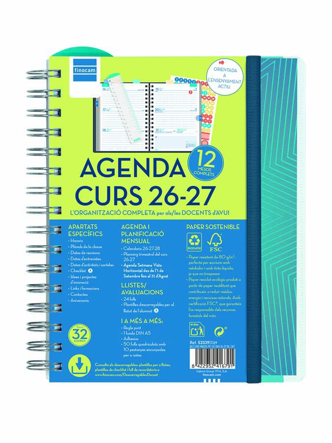 Agenda Finocam Magis Pers 1/4 Sem/Vista Catal&aacute;n 2026-27 Azul