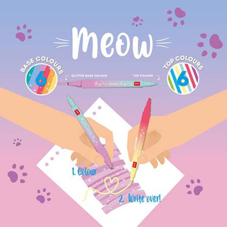 Retoladors Doble Punta Legami Meow Pack 6 Unitats