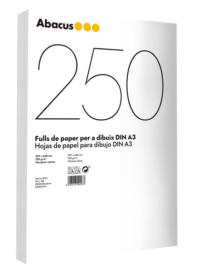 Papel para dibujo Abacus A3 120g 250 hojas