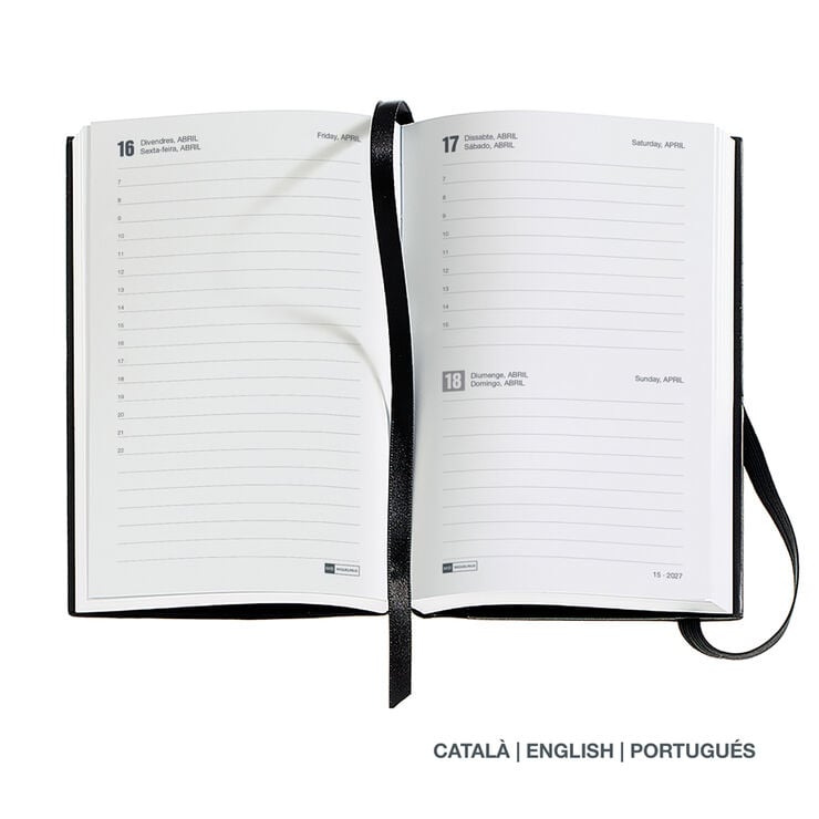 Agenda Miquelrius Passport D&iacute;a P&aacute;gina Catal&aacute;n Luxor 2027 Negro