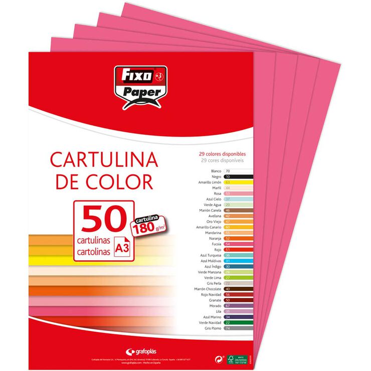 Cartulina A3 180g fucsia 50u