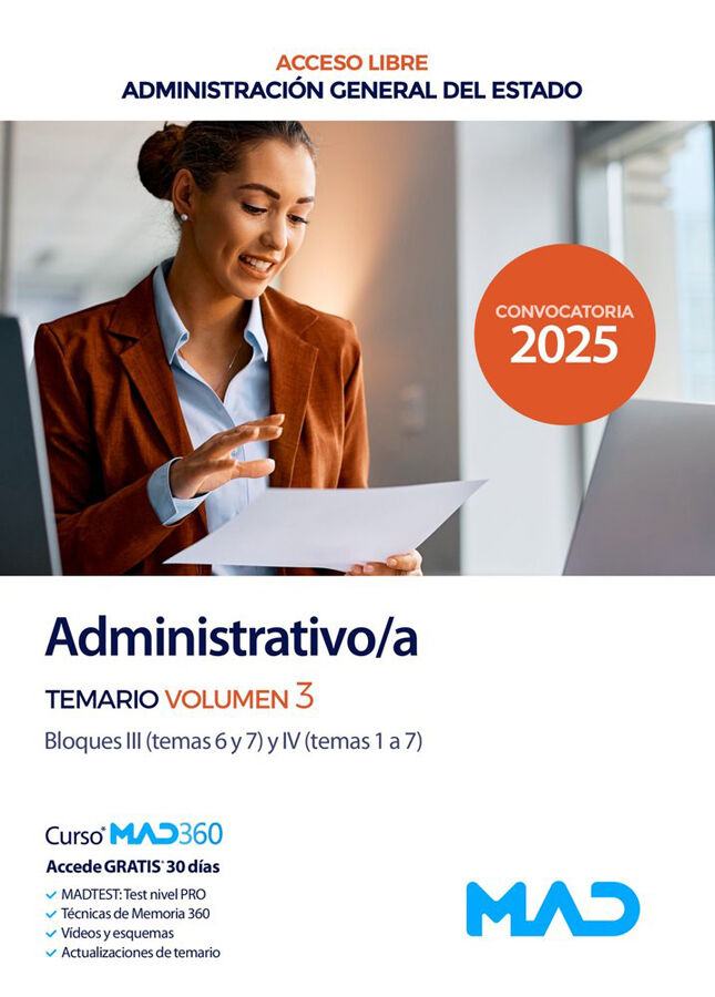 Administrativo/a de la Administraci&oacute;n General del Estado (Acceso Libre). Temario volumen 3 Bloques III y IV
