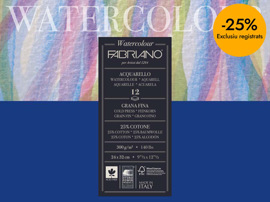 Bloc espiral Watercolor Fabriano 25% algod&oacute;n 24x32cm 300g