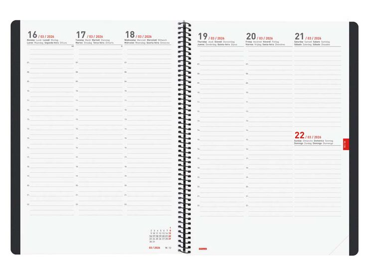 Agenda Finocam 16 meses Ikon E40 sem/vista vertical mult 2025-26 negro