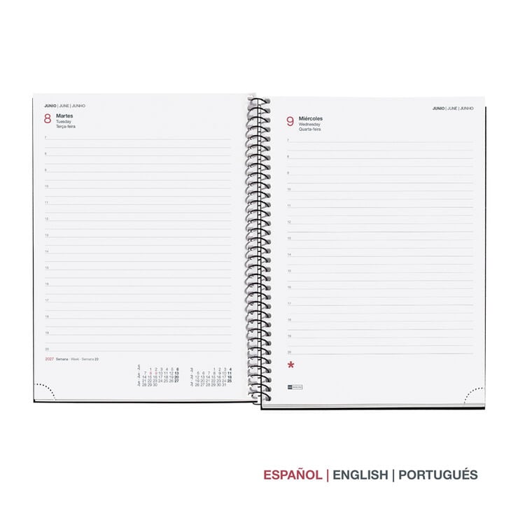 Agenda Miquelrius Especial Plus D&iacute;a P&aacute;gina Multiling&uuml;e City 2027 Azul Marino