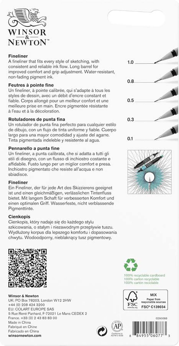 Rotuladores Calibrados Winsor & Newton negro 5 modelos