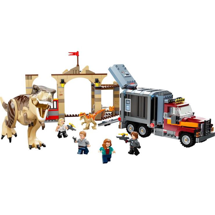 LEGO® Jurassic World Fuga de los dinosaurios T. rex y atrocirraptor. Set de construcción grande con camión 76948