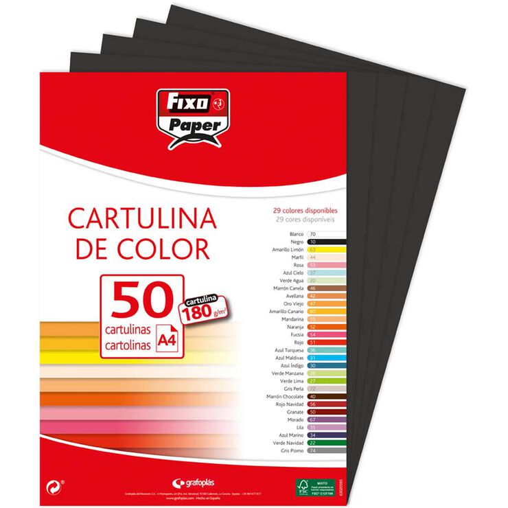 Cartulina A4 180g Negro 50H