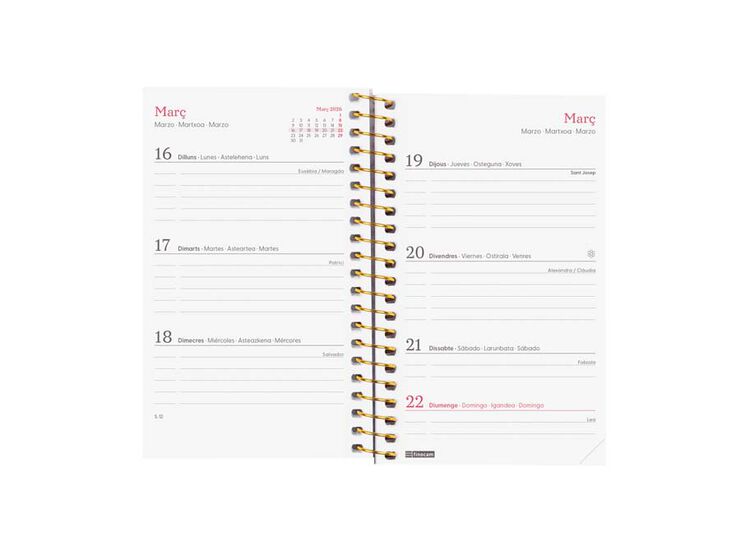 Agenda Finocam Design Collection E3 sem/vista horizontal cat 2026 Goldy