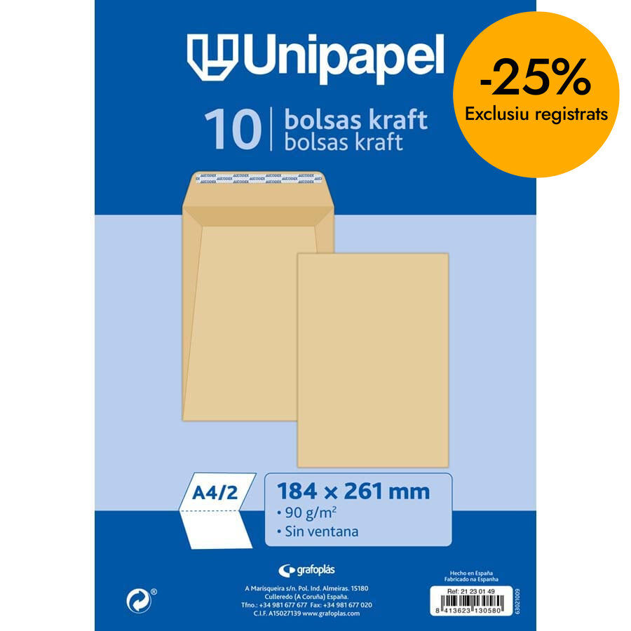 Bolsa 18x26 cuarto kraft 10u