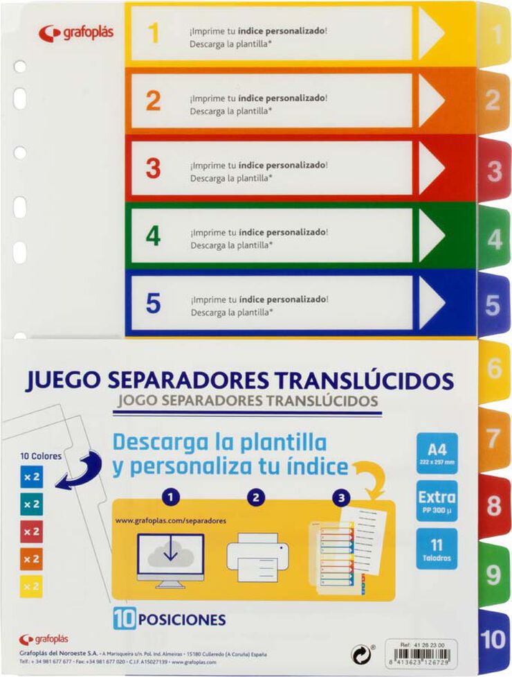 Separador imprimible Grafoplas A4 10 posiciones