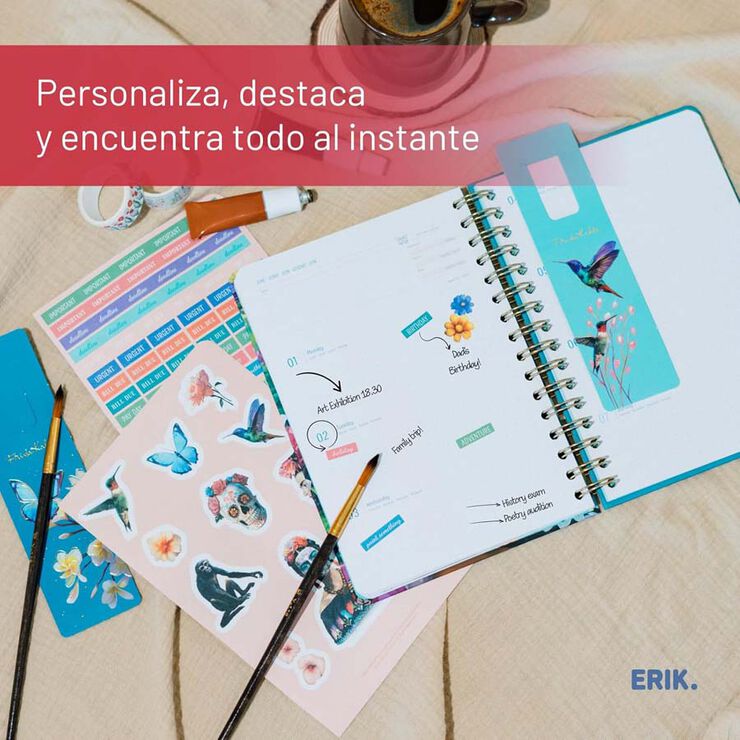 Agenda escolar Erik A5 setm/vista multilingüe 2025-26 Frida Kahlo
