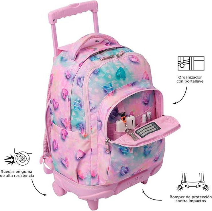Mochila con ruedas Totto Renglones Shiny Heart