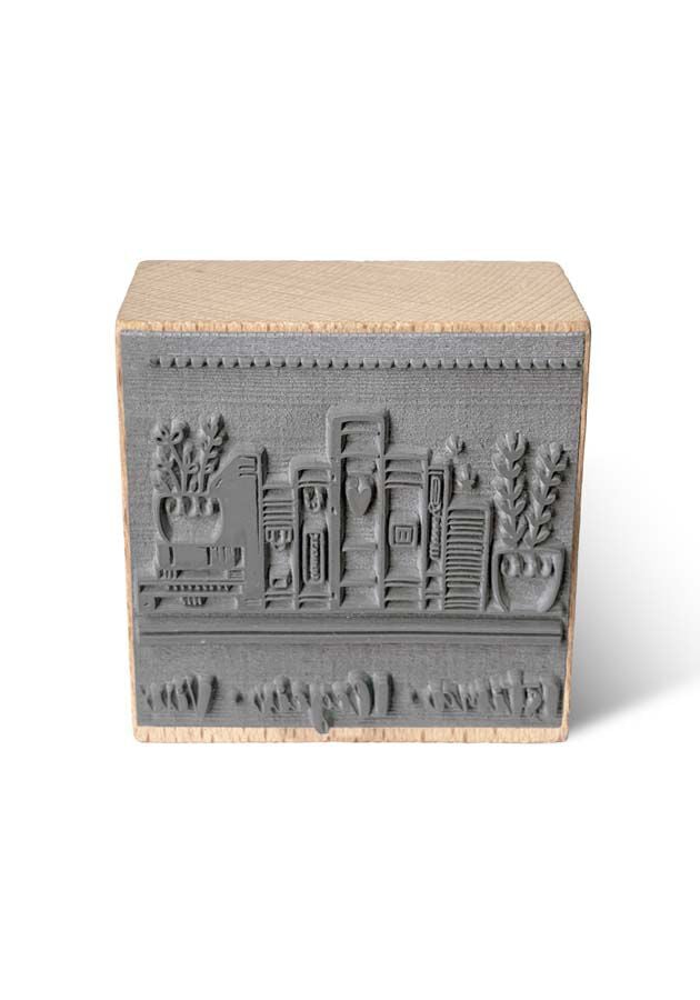 Sello Exlibris madera Estante 6x6cm