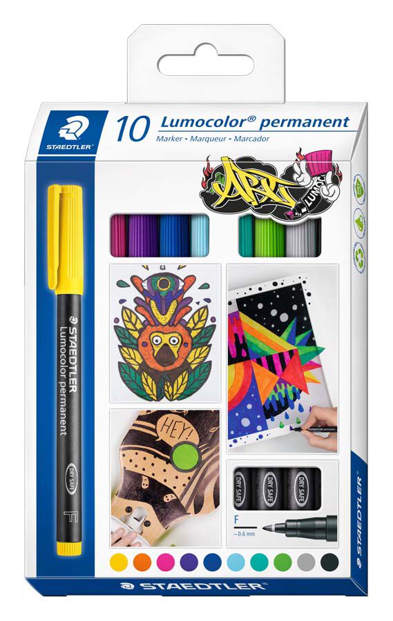 Rotuladores permanentes Staedtler Lumocolor Art F 10 colores
