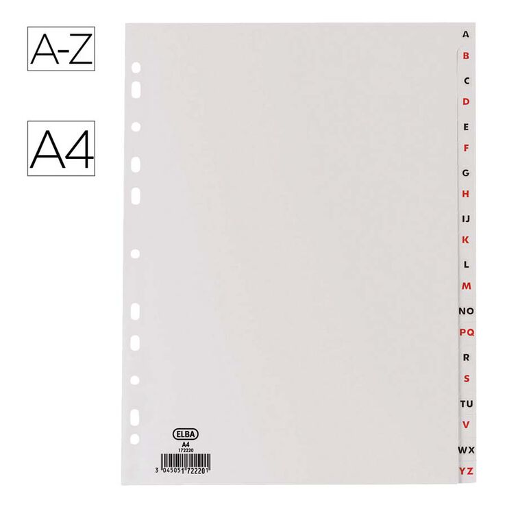 Separador alfab&egrave;tic Elba A4 gris