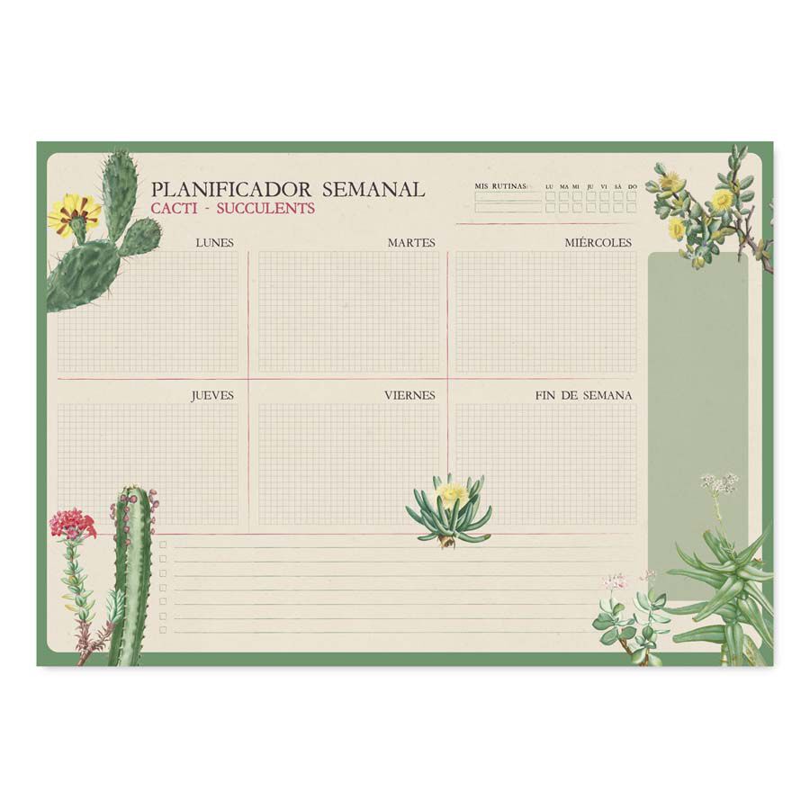 Planificador Semanal A3 Kokonote Botanical Cacti castellano