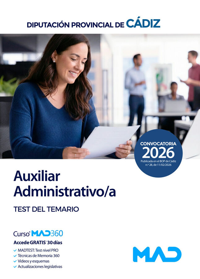 Auxiliar Administrativo/a de la Diputaci&oacute;n Provincial de C&aacute;diz. Test del temario