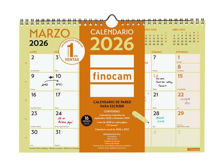 Calendario pared Finocam Escribir Grafik A4 2026 castellano