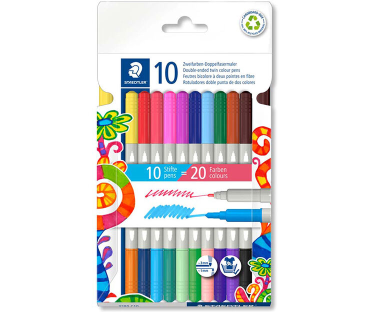 Rotuladores acuarelables de doble punta, colores surtidos STAEDTLER, Pack  18 uds