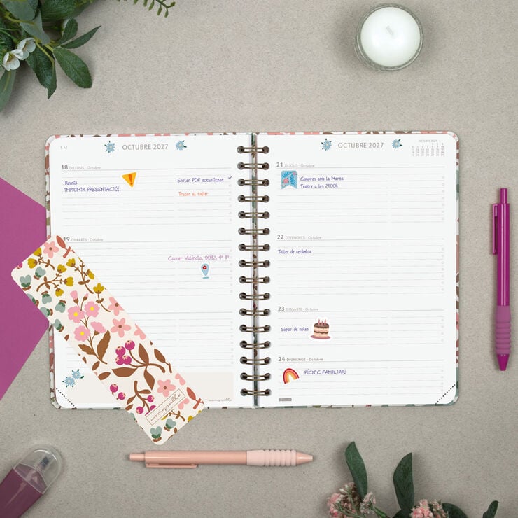 Agenda Finocam Moniquilla Semana Vista Horizontal 2027 Catal&aacute;n Rosa