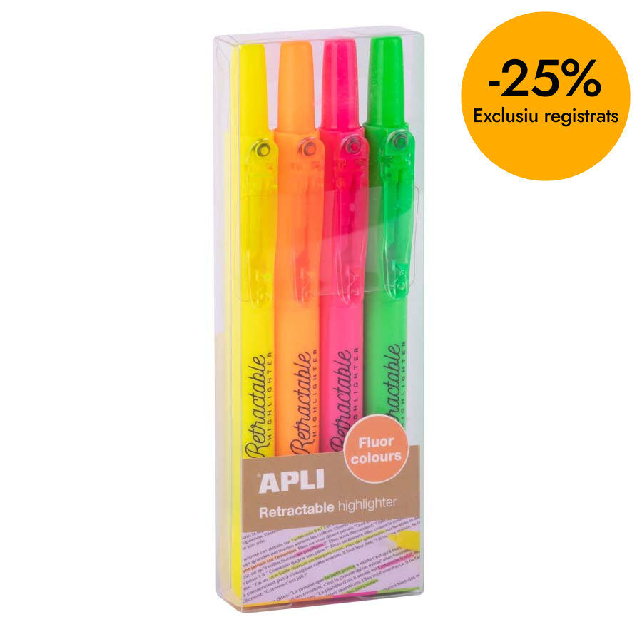 Marcador retr&agrave;ctil fluorescent Apli 4 colors