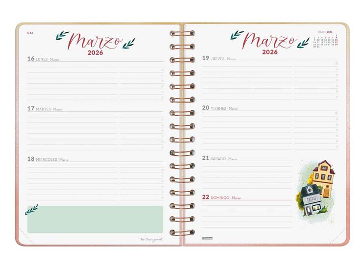 Agenda Finocam escolar The Flower Journal E10 setm/vista cas 2025-26 rosa