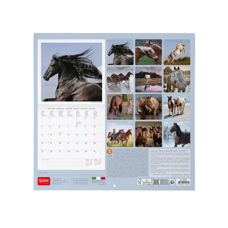 Calendario Legami 30x29 Pared Horses Multiling&uuml;e 2027