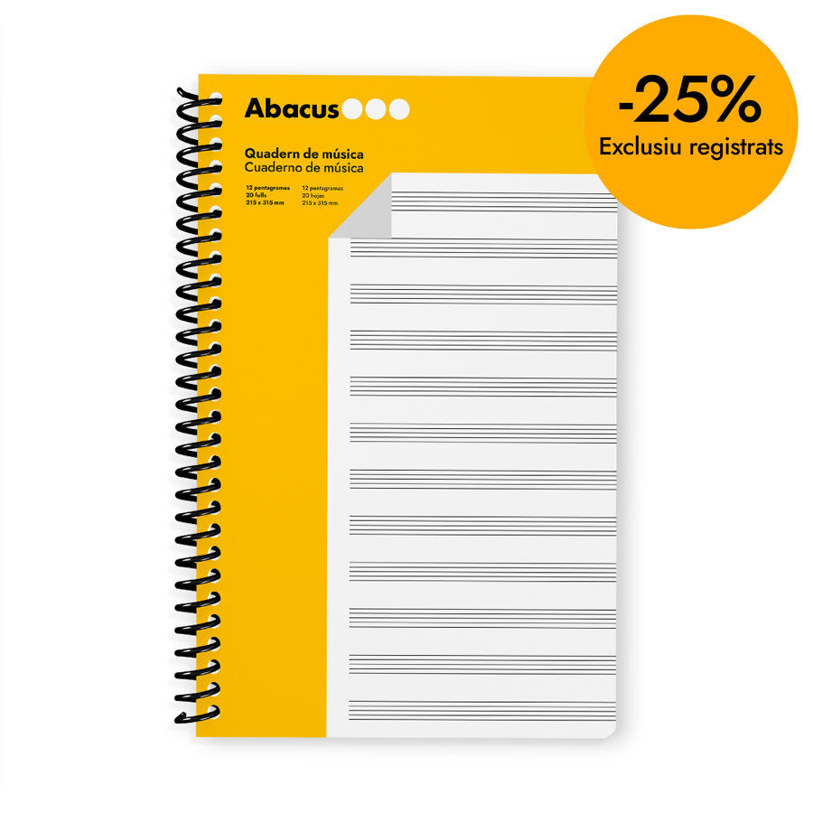 Cuaderno M&uacute;sica 12 pentagramas Abacus Folio 20 hojas