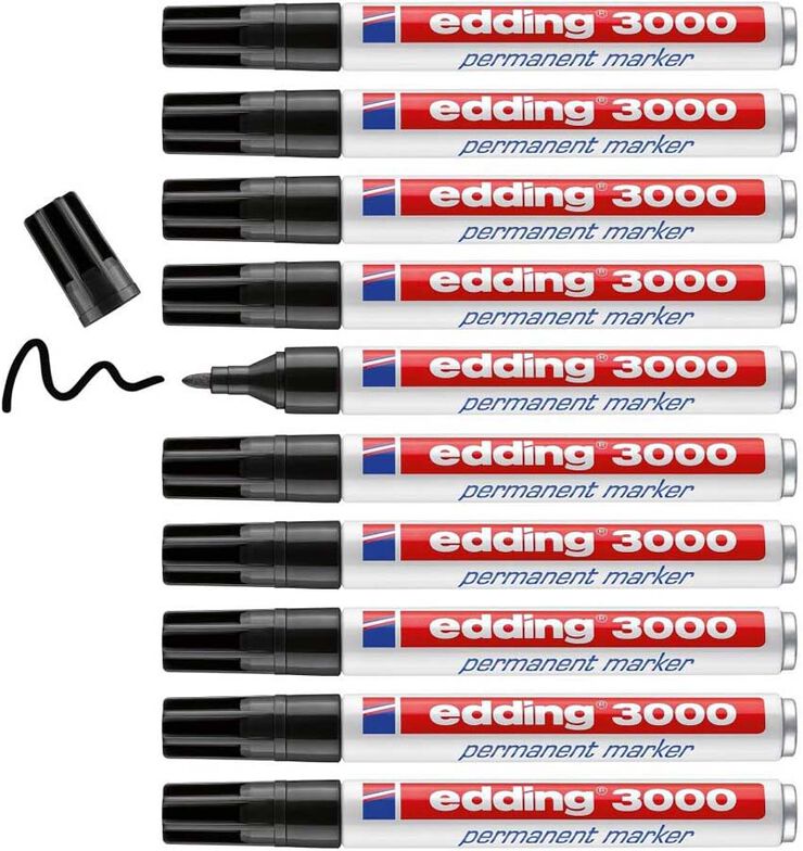 Rotuladores permanentes Edding 3000 negro 10u