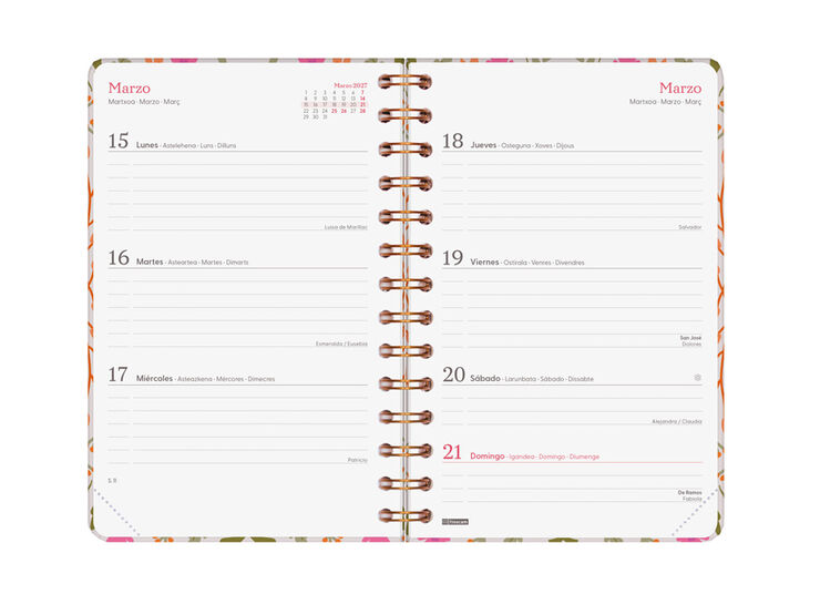 Agenda Finocam You Semana Vista Horizontal 2027 Castellano Hojas