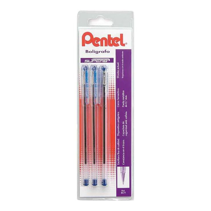Bol&iacute;grafos Pentel Superball azul 3u