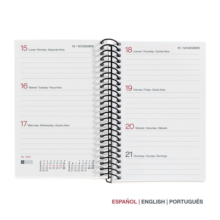 Agenda Miquelrius Especial Caddy Semana Vista Multiling&uuml;e City 2027 Negro