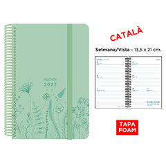 Agenda Espiral Finocam 13,5x21 cm Catal&aacute;n Semana Vista 2027 Foam Verde