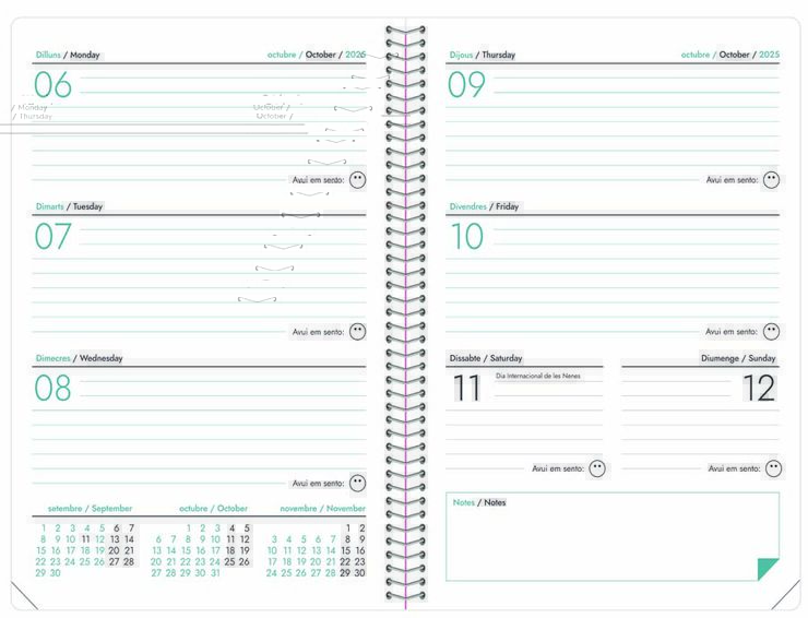 Agenda escolar Abacus 2025-26 semana vista catalán